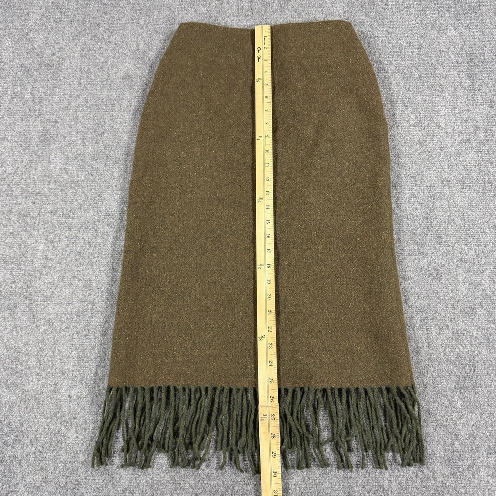 Ralph Lauren Black Label Skirt Womens 6 Olive Wool Cashmere Tweed Green Fringe - Picture 6 of 6